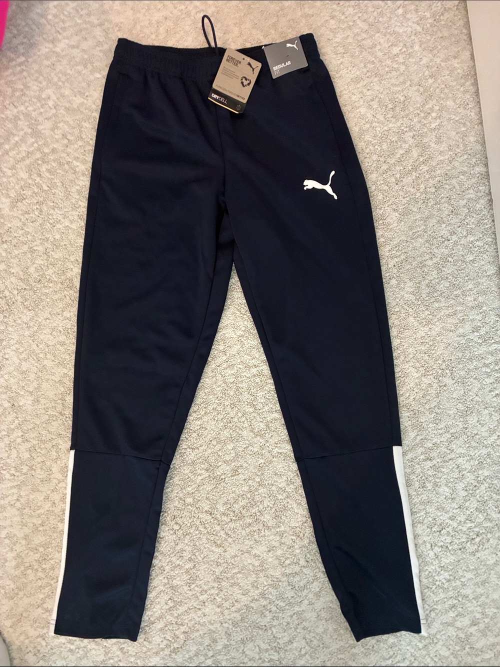 Puma Navy Jogger Pants with White Stripe